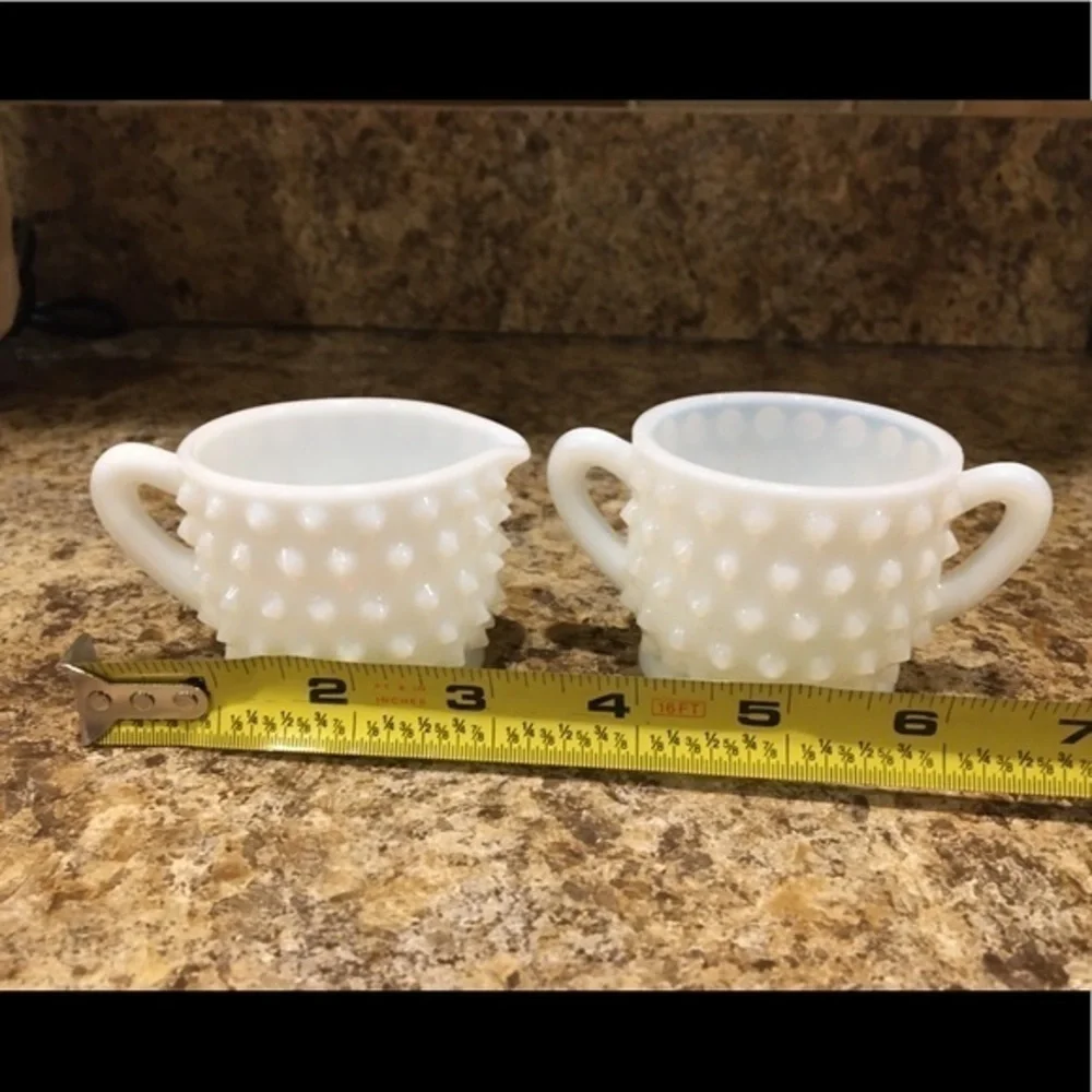 Vintage Hobnail Milk Glass Miniature Sugar and Creamer